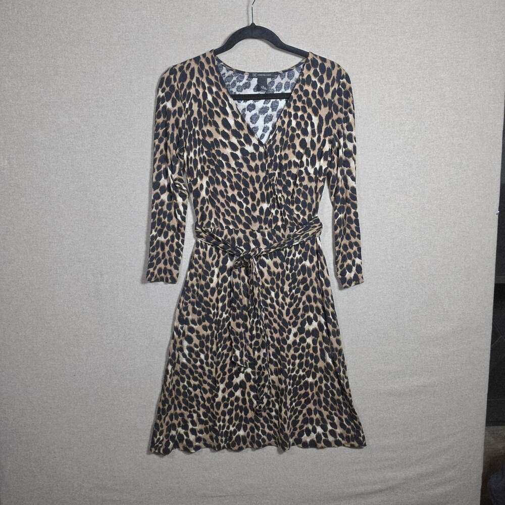 INC leopard animal Print bodycon dress knee length black brown size XS neutral